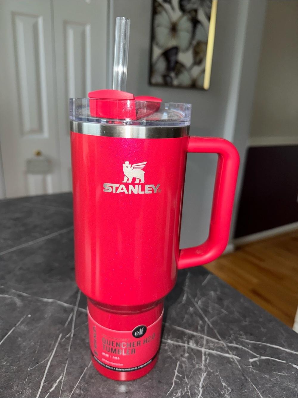 40 oz Stanley Shimmer Red elf Travel Tumbler with Handle and Clear Lid